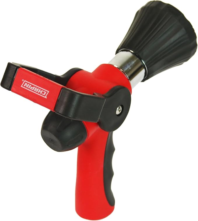 Chapin 4699: Firefighter Water Cannon Hose Nozzle, Fireman Spray Nozzle with Ergonomic Grip and Threaded Hose Connection, Adjustable Twist Nozzle, Lever On/Off Control, Red/Black