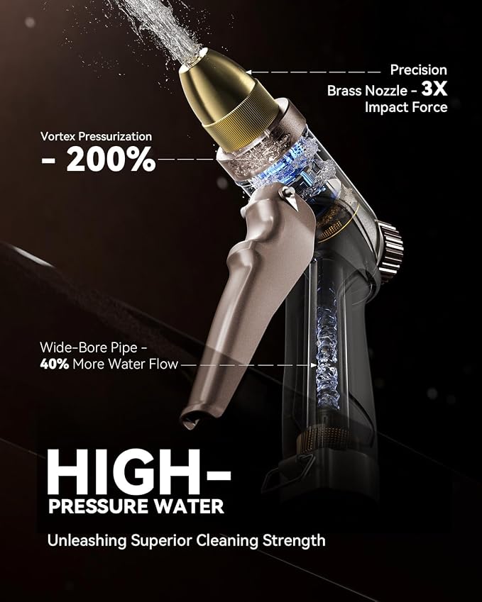RAINPOINT Garden Hose Nozzle, 100% Heavy Duty Metal Hose Sprayer, High Pressure Water Hose Nozzle with Adjustable Spray Patterns and Flow Control for Watering Plants, Car Washing, Pet Washing, Brown