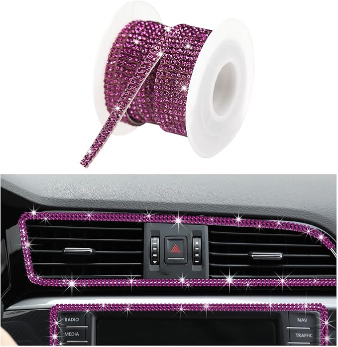 Ohleats Bling Car Trim Self Adhesive, 16.4 Ft Auto Interior Exterior Crystal Rhinestone Decoration Strip Decal, Glitter Trim Strips Line Molding for Dashboard, Car Accessories (Purple)