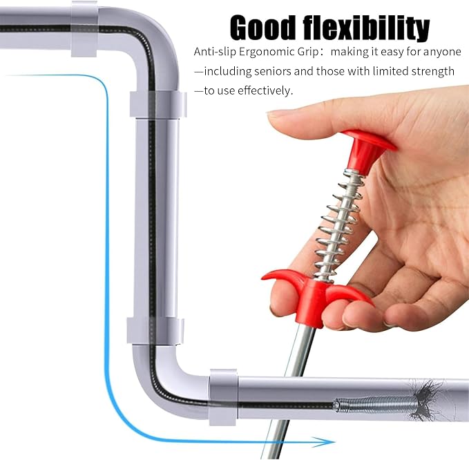 Drain Snake，116" Flexible Grabber Claw Tool Reacher Drain Snake Hair Drain Clog Remover for Toilet Sewer Shower Kitchen Bathroom Tub Clogged Drains Opener Cleaning Tool