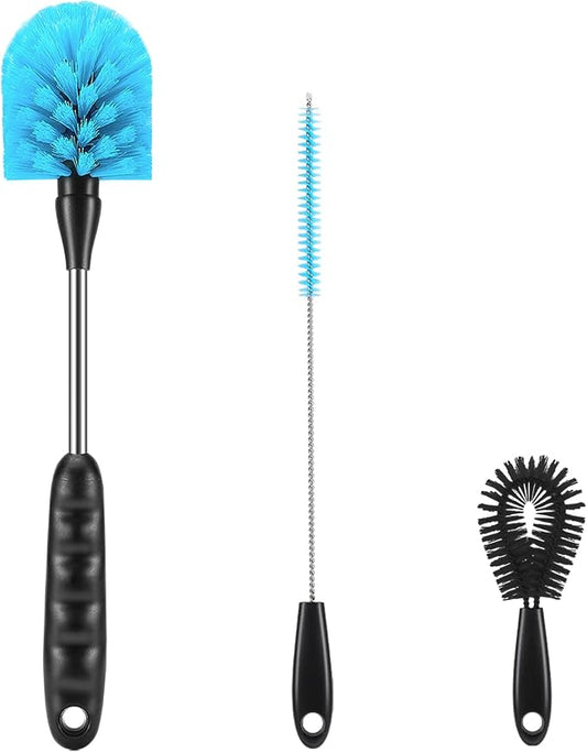 12.2 inch Bottle Brush Set of Three，Washable Coffee Cups, Water Bottles, Baby Bottles, Straws, to-go Cups, Long-Handled 3-in-1 Stainless Steel Bottle Brushes. (Black)