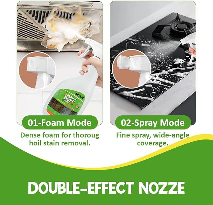 NUAN 2 Pack Kitchen Degreaser Cleaner, 500 ml Heavy Duty Grease Remover Spray for Stove, Range Hood, Cooktop & Kitchen Surface