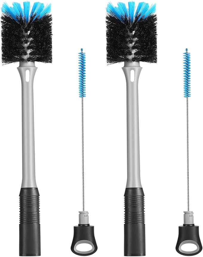 MOSOLAN 2-in-1 Water Bottle Brush and Straw Cleaner Brush, Long Handle Water Bottle Scrubbing Brush for Water Bottles, Glasswares, Mugs, Flasks, Tumblers and Kitchen Sink, Black, 2 Pack