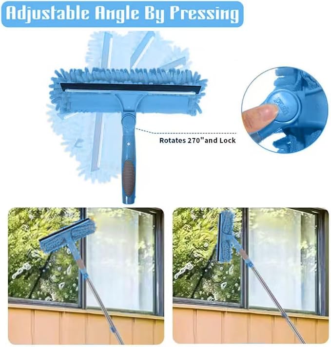 2-in-1 Window Cleaner Tool, 68'' Squeegee for Window Cleaning | Extension Pole, Scrubber with Rotating Head, Streak-Free Squeegee, Thickened Stainless Steel, In/Outdoor Washing Equipment