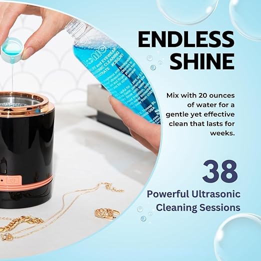 iSonic Ultrasonic Jewelry & Eyeglass Cleaner Solution Concentrate - Professional Cleaning Liquid for Ultrasonic Machine - Clean Gold, Silver, Diamond, Watch, Glasses, Eye Wear, 8-oz