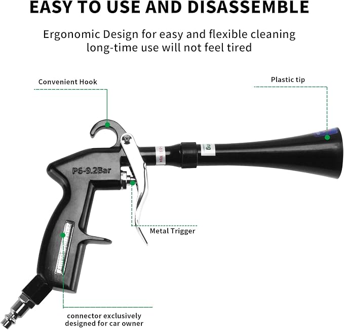 GOCCIDA Tornado Dry Cleaning Gun Detailing Interior Dryer Air Blow Gun | High Pressure Blower Gun,Car Detailing Kit Interior Cleaner,Car Detailing Tools for Car Quickly Blasts Dirt Works with Air