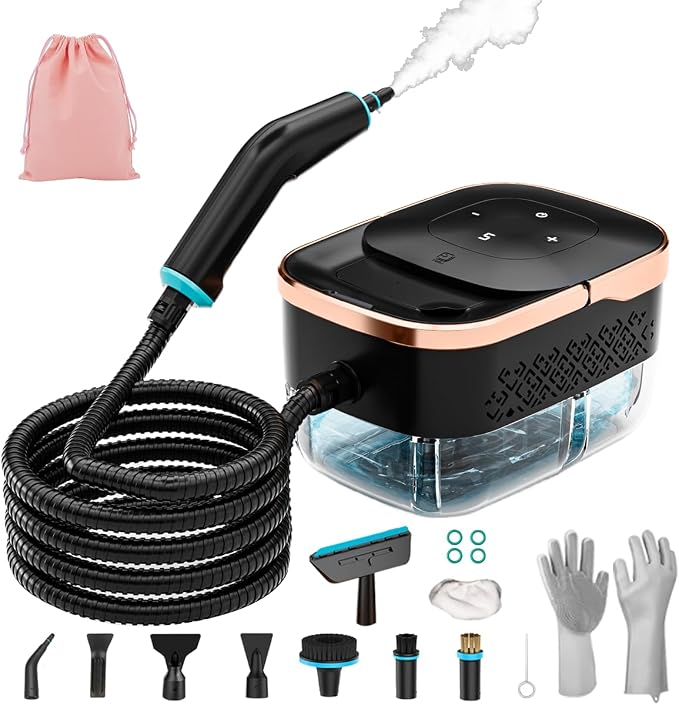 Handheld Steam Cleaner, 4 Bar Pressurized steam cleaner with 11 Accessories,15s Fast Heat-Up & 6-Level Adjustable,1500W Steamer for Cleaning Grout,Grease,Tile, Couch, Car Detailing, Windows & Floors