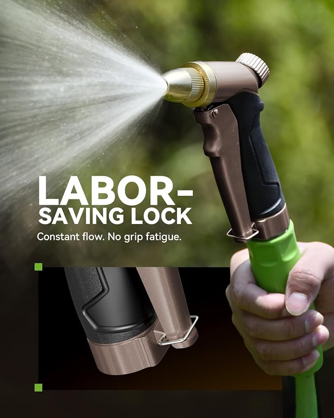 RAINPOINT Garden Hose Nozzle, 100% Heavy Duty Metal Hose Sprayer, High Pressure Water Hose Nozzle with Adjustable Spray Patterns and Flow Control for Watering Plants, Car Washing, Pet Washing, Brown