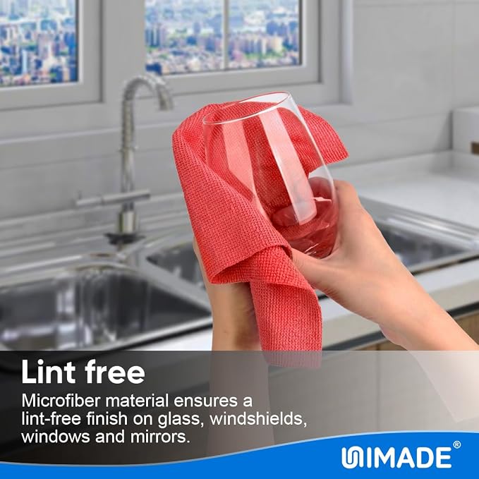 UNIMADE Microfiber Cleaning Cloth, 20 Pack Reusable Microfiber Towels for Cars Lint Free Cleaning Shop Towel Rags for Home Kitchen Automotive Bar Mechanic Restaurant Garage, 11.5"x 11.5", Red