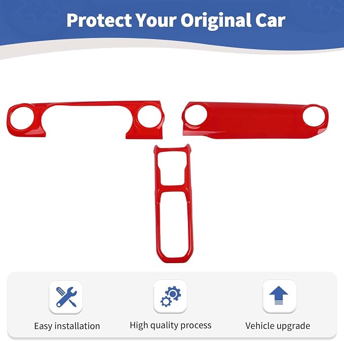 RT-TCZ for Wrangler JL Dash Trim Cover Red, Gear Shift Panel Trim Frame for Jeep Wrangler JL JLU Gladiator JT 2018-2023 Red Interior Accessories 3pcs