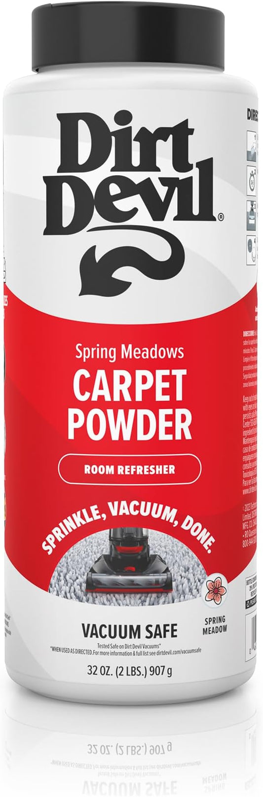 Dirt Devil Carpet Powder, 32 oz, Room Refresher and Odor Eliminator | Spring Meadows Scent, Vacuum Cleaner Safe, For Carpets, Rugs, Upholstery and More, Carpet Freshener Powder for Home Use
