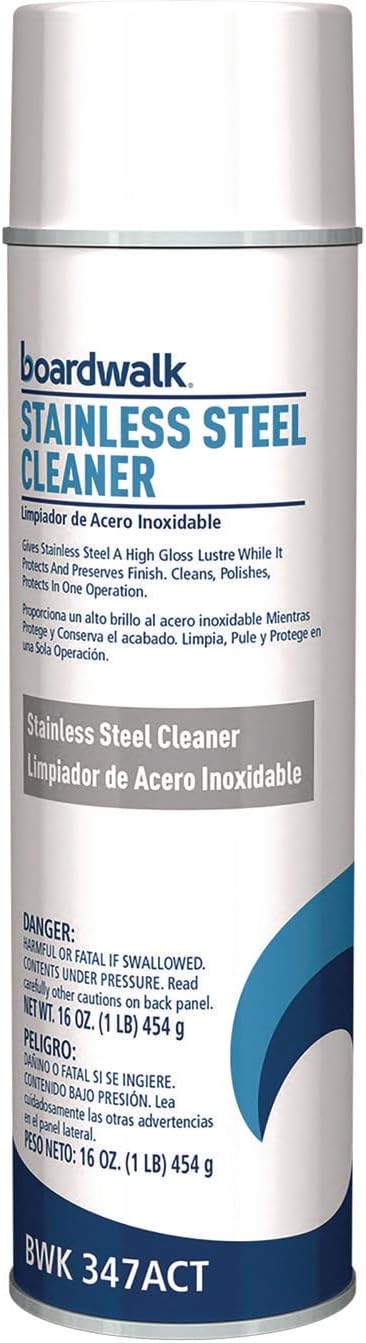 Boardwalk Stainless Steel Cleaner and Polish, Lemon, 18 oz Aerosol Spray, 12/Carton