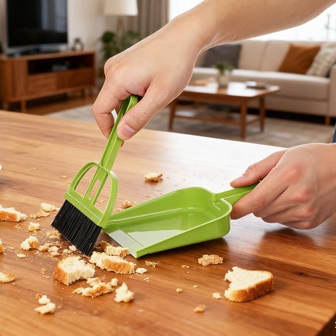 Healifty 12 Pack Mini Broom and Dustpan Set | Small Dustpan and Brush Set, Green Handheld Whisk Broom and Brush for Home, Office, School, Kitchen
