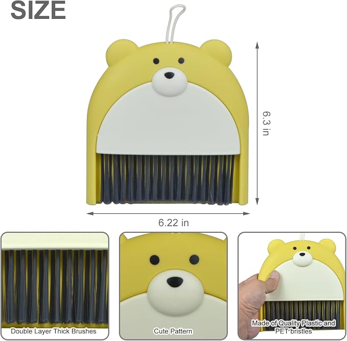 Mini Broom and Dustpan Set 6.2x6.3 Inches Compact Hand Broom for Desktop Table Countertop Car Office Kitchen Small Space Cleaning(Yellow)