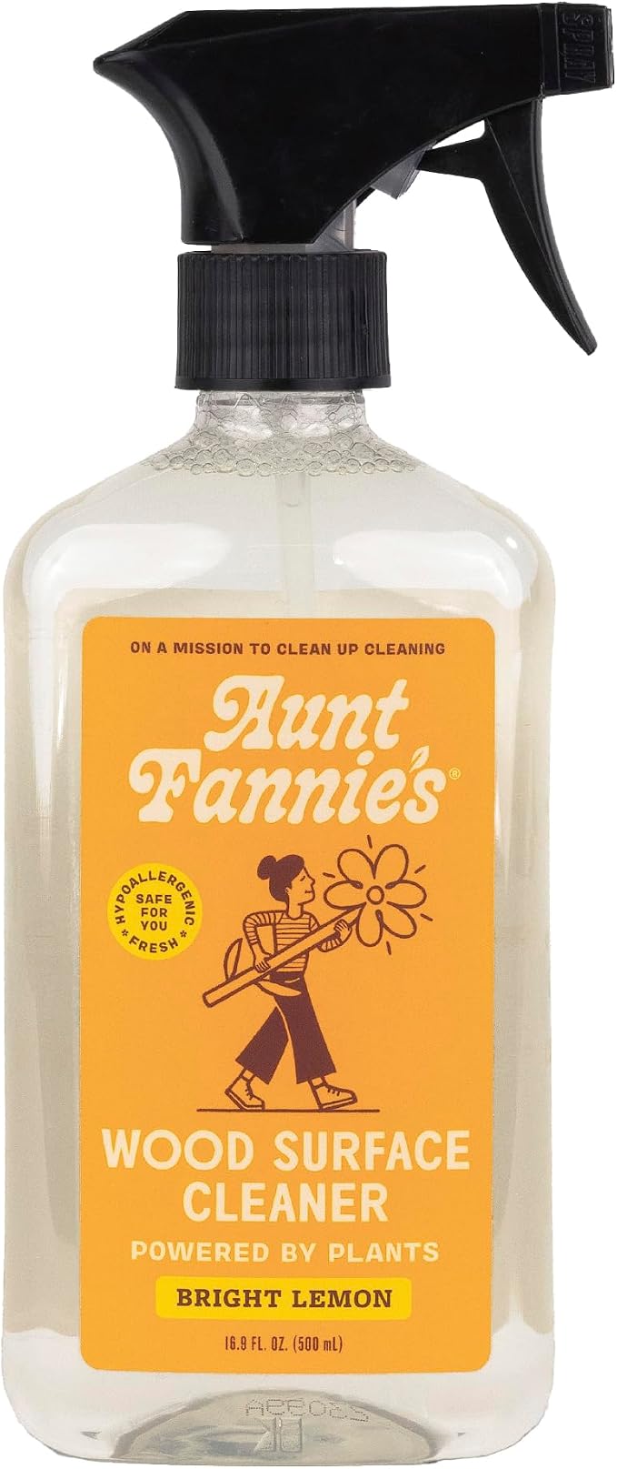 Aunt Fannie's All Purpose Wood Spray Cleaner, Lemon, 16.9 oz, Pack of 1 | No-Wax Formula, Removes Dust & Grime, Safe for Tables Counters Shelves Walls & Cabinets, Child and Pet Safe, Made in USA