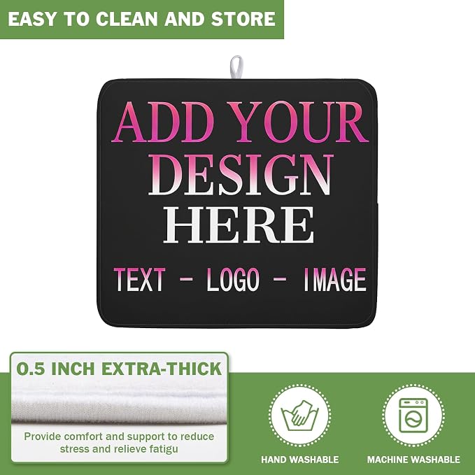 Custom Personalized Dish Drying Mat 16x18 Inch Customized Drying Mats with Picture Text for Kitchen Counter Custom Image Microfiber Absorbent Dishes Pad for Travel Festivals Family Memories Home Decor