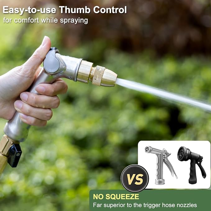 FANHAO 100% Metal Thumb Control Adjustable Hose Nozzle, High Pressure | Zinc Alloy Rustproof Garden Hose Sprayer Heavy Duty, Elder & Child Friendly, Adjustable Patterns for Garden, Lawn, Car, Pet