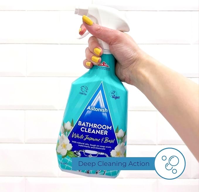 Astonish 750ml Streak-Free White Jasmine & Basil Foaming Bathroom Cleaner Spray Bottles, 2 Pack – Deep Clean Soap Scum, Watermarks & Limescale – Vegan, Cruelty-Free Household Cleaning Supplies