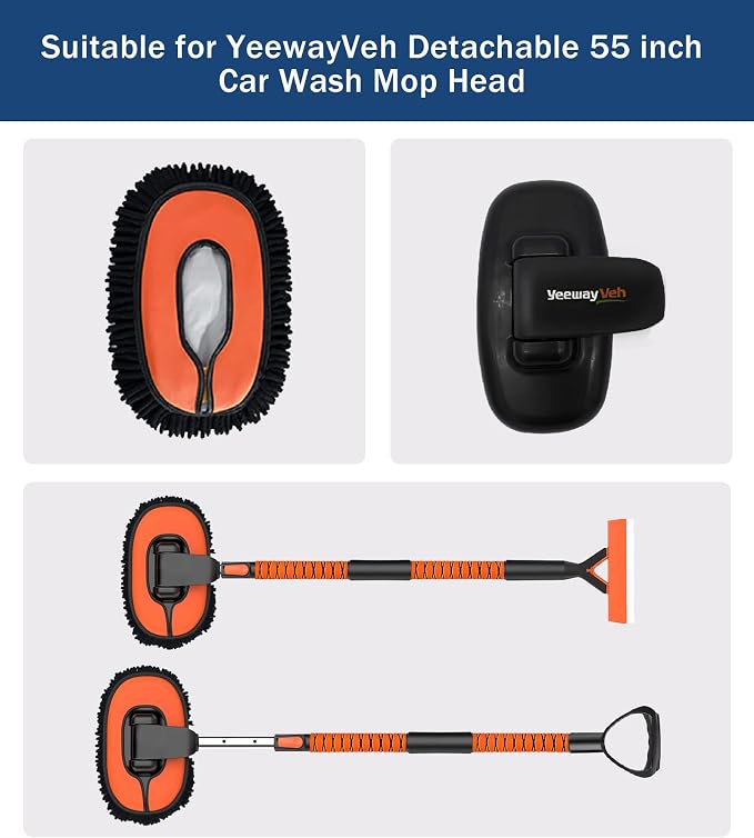 YeewayVeh Car Wash Brush Replacement Cover, Microfiber Mop, Orange | Compatible with 55" Long Handle Car Wash Mop, Universal Size, Detachable & Machine Washable