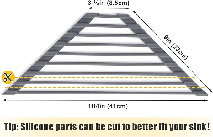 Tomorotec Corner Over the Sink Roll Up Drying Rack, Triangle Sink Dish Rack Mat, Silicone Wrapped Metal (Iron) Rods, Space Saving Dish Drainer, Heat Resistant Non Slip Trivet for Cookware（Deep Gray）