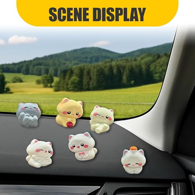 6PCS Cute Mini Cat Car Dashboard Decorations, Resin Cartoon Figurine Set for Rear View Mirror & Center Console Ornaments, Funny Car Interior Accessories for Home Office Desk (Kitten)