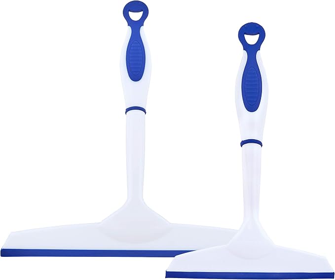 Superio Rubber Squeegee, 2 Pack, Streak Free All Purpose Window Squeegee, Comfort Grip Handle and Hanging Hook (Blue, 6 Inch- 10 Inch Set)