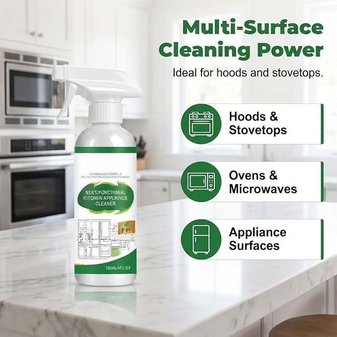 Heavy-Duty Kitchen Oil Remover Spray, Multipurpose Upgrade Kitchen Appliance Cleaner for Cooktop, Oven, Stove & Range Hood (1)