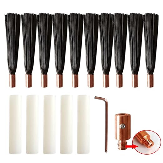 M6/M8/M10 Brush Set for MIG/TIG Weld Cleaner Stainless Steel Polishing Electrolytic Processor，10pcs Brush + 1pcs Brush HEAD Connector (Outlet Copper, M8)