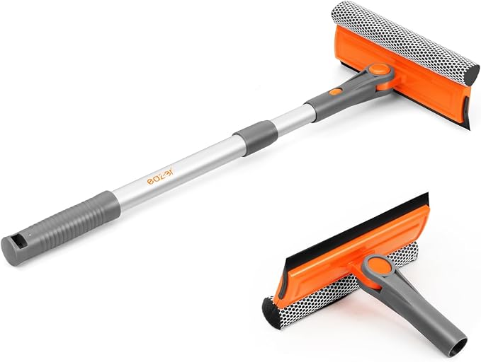 eazer Professional Window Squeegee, 2-in-1 Rotatable Squeegee for Window Cleaning Kit, Window Cleaner Tool, Window Washing Equipment Kit with Extension Pole for Shower/Windshield - 2 Head
