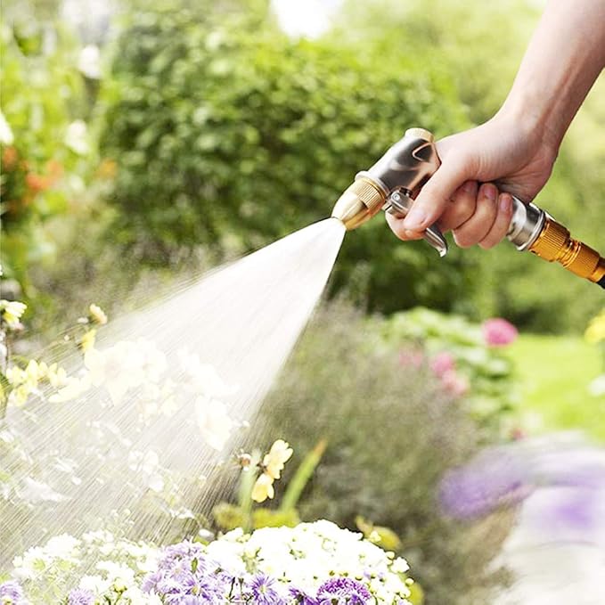 FANHAO Upgraded 100% Metal Garden Hose Nozzle Heavy Duty, High Pressure | Rustproof Water Nozzle Leak Proof, Hands-Free Lock, 4 Adjustable Patterns Sprayer for Watering Plant, Washing Car, Patio, Pet