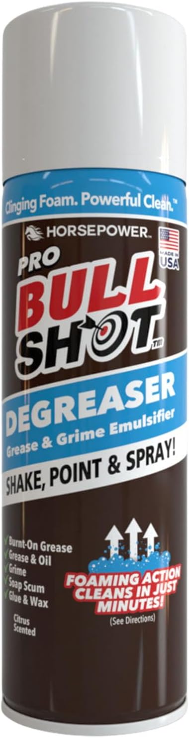 Bull Shot Degreaser Pro, Foaming Degreaser & Grime Remover, Heavy-Duty, AS SEEN ON TV, Residue-Free, Shake, Point & Spray, Emulsifies Grease, Oil Splatters, Glue, Tape Residue & More - Made in the USA