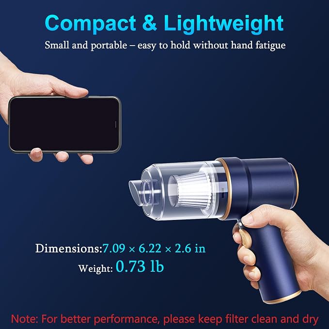 KMM Handheld Car Vacuum Cleaner, Hand Held Vacuum Cleaner and Air Duster | 9000PA Strong Suction, Cordless, 120W High Power, Multi-Nozzles & LED Light, for Home, Car, Office, Pet