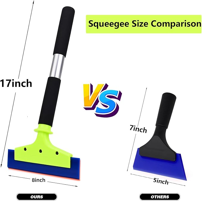 EHDIS Long Handle 8-Inch Rubber Squeegee Aluminum Tube Handle Window Tint Squeegee Auto Water Blade, Shower Squeegee for Car Windshield, Glass, Tiles, and Smooth Surfaces
