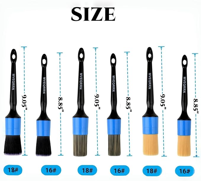 MVEQRRN 6pcs Car Detailing Brush Set,Boars Hair Detail Brushes(Blue) | Ultra Soft Car Detailing Brushes for Air Vents,Leather Seats,No Scratch Auto Detail Brushes for Interior Exterior