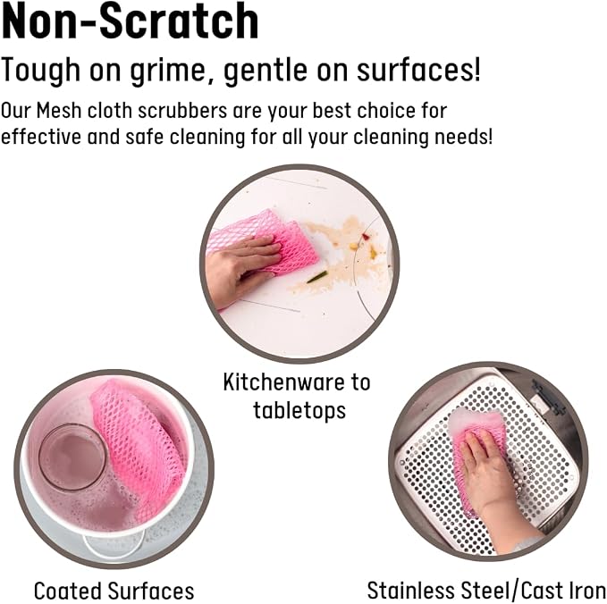 Unha's Mesh Dish Scrubber Cloths, 10 Pack, Product of Korea | quick dry polyester mesh dish scrubbers, reusable dish cloths, non-scratch, pots pans sink cleaning