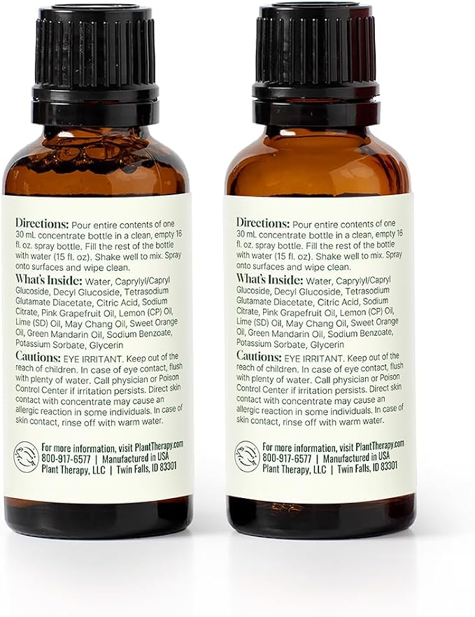 Plant Therapy Home Citrus Burst Blend All Natural Multi-Surface Cleaner Concentrate, Use to Clean Countertops, Stovetops, Tile, Microwave, 30 mL (2-Pack)