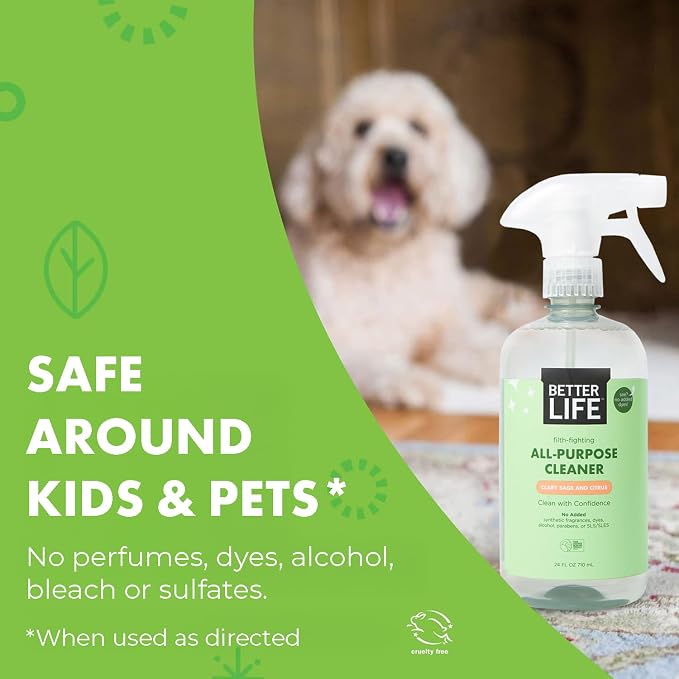 Better Life All Purpose Cleaner - Multipurpose Home and Kitchen Cleaning Spray for Glass, Countertops, Appliances, Upholstery & More - Multi-surface Spray Cleaner - 24oz (Pack of 2) Clary Sage/Citrus