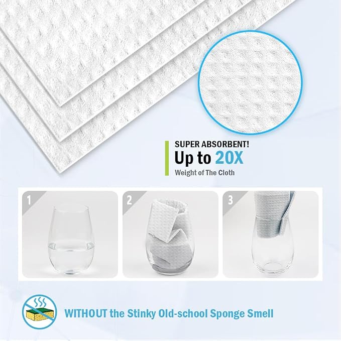 AIDEA Swedish Dishcloths for Kitchen, 10PK, Reusable Paper Towels, 7" x 6" | Absorbent Sponge Dish Cloth, Dishcloths for Washing Dishes, Swedish Towels for Home, Kitchen, Glass, White