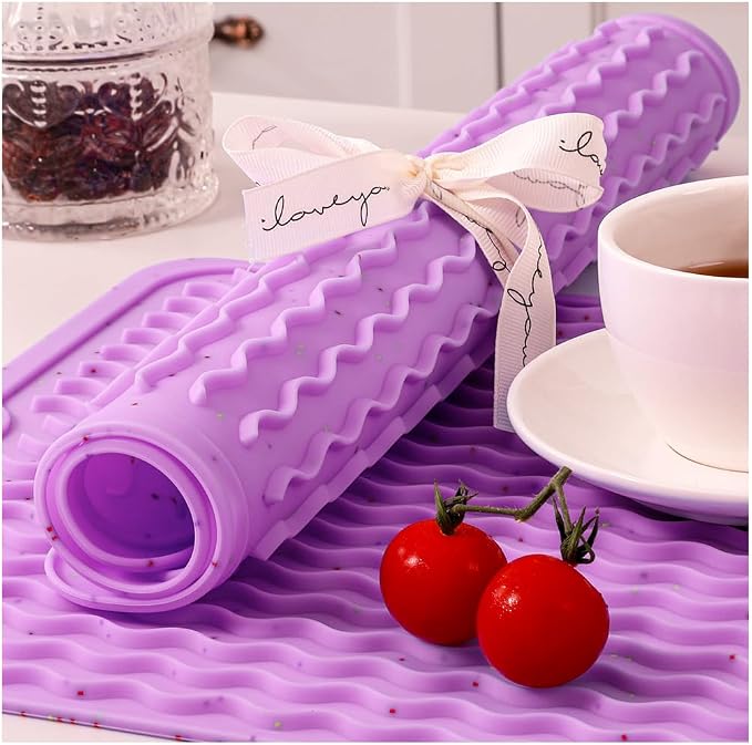 CAKETIME 2 Pack Multicolor Silicone Dish Drying Mat for Kitchen Counter Waterproof Place mats Sink Protector Stove Top Organizer Appliance Vanity Trays Dryer Rack Drainers Items 15"x11.5" Purple
