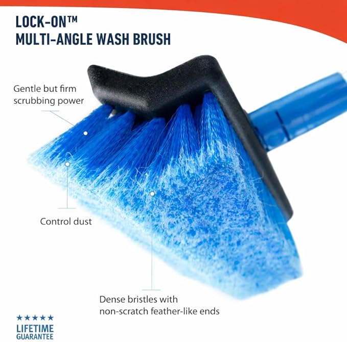 Unger Professional Lock-On Multi-Angle Wash Brush, Grout Brush and EZ Extend Pro Telescopic Pole for Outdoor Cleaning, Adjustable 5 FT Pole Extends Reach