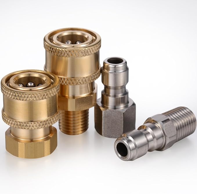 4 Sets NPT 1/4 Inch Pressure Washer Coupler Quick Connect Plug Male Female 1/4 Quick Connect Fittings Pressure Washer Adapters Accessories(1/4 Internal and External Thread)