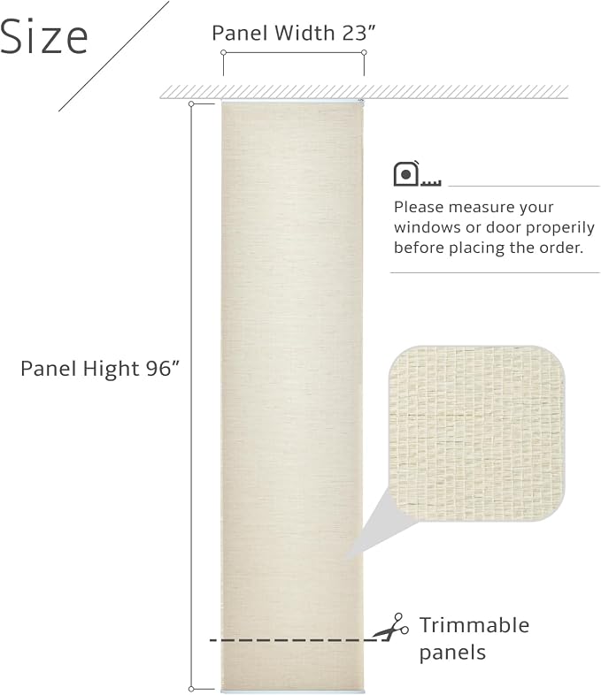 Replacement Fabric Panels for Sliding Glass Door (4-Pack, 23"x96"), Fabric Only, Natural Woven Blind Slats, Trimmable, Sheer, Track & Bottom Rail Not Included,Coastal Sand
