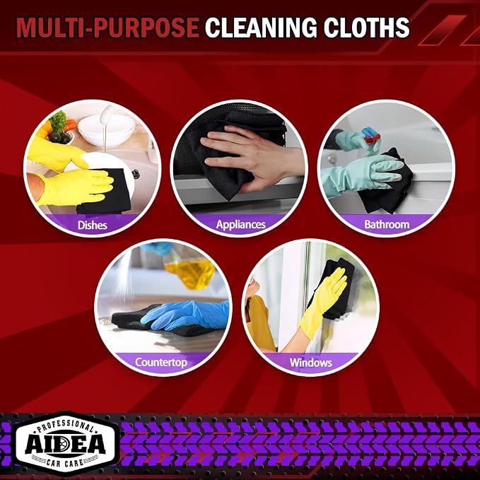 AIDEA Microfiber Cleaning Cloth Black, 600PK, Microfiber Towels for Cars, Shop Towels Cleaning Rags, Premium Wash Cloths, Absorbent Towel for SUVs, House, Kitchen, Commercial, Cleaning Supplies 12×12"
