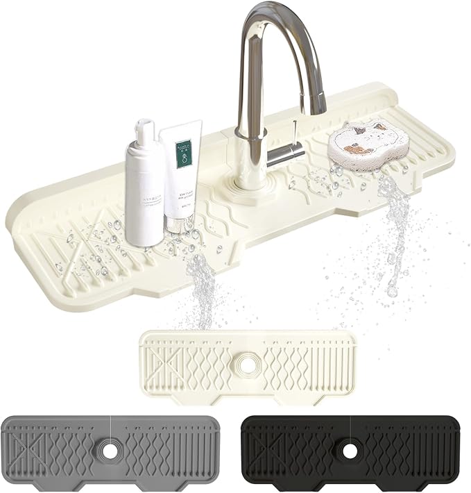 Silicone Sink Mat Splash Guard-17" x 6'' Sink Splash Guard,Kitchen Sink Accessories fit for Countertop, Bathroom,Farmhouse,RV by EBIGIC (Off-white)