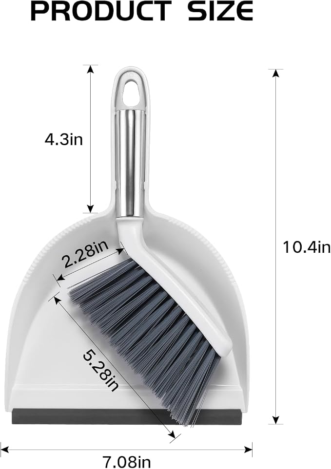NACENA Mini Broom and Dustpan Set, Small Dust Pan and Brush Set, White&Gray | Dust Pan and Brush Set with Handle Dustpan Teeth for Cleaning Hair Suitable for Office Desks Drawers Sofas Outdoor Camping
