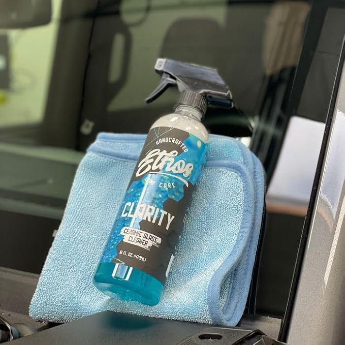 Ethos Clarity V2 – Ceramic Glass Cleaner & Windshield Water Repellent | Streak-Free Auto Glass Cleaner for Car Windows, Mirrors & Tinted Glass | Hydrophobic Protection