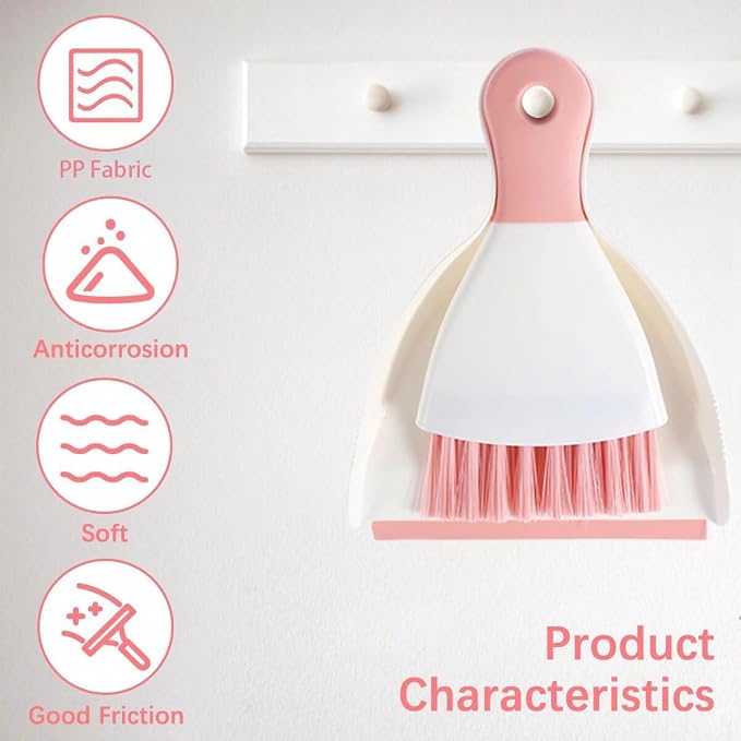 Small Hand Dust Pan and Brush - Small Broom and Dustpan Set, Mini Broom and Dustpan, Compact Dustpans and Brush for Home Cleaning, Sofa, Desk, Guinea Pig Cage, Cat Litter, etc. (Pink)