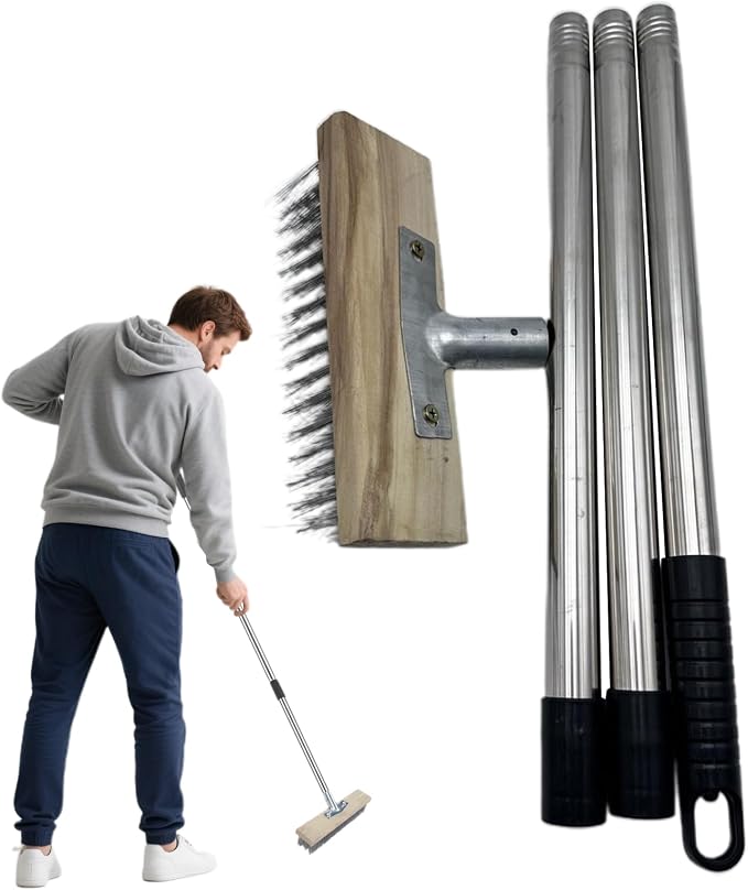 Stainless Steel Wire Brush Hard Wire Bristles Long Handle Stainless Steel | Long Handled Scrub Brush Long Handle Outdoor Moss Bathroom Tub Wall Floor Deck Carpet Boat Garage Patio House Ex