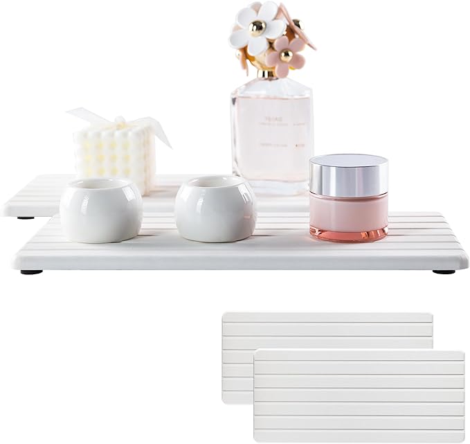 NiuYichee 2 PCS Water Absorbent diatomite Coasters, 12.2" x 5.5" Water Absorbing Stone Tray for Sink, Stone Drying mat for Kitchen Counter, Stone soap Tray Used for Hand Soaps & toiletries & Plants