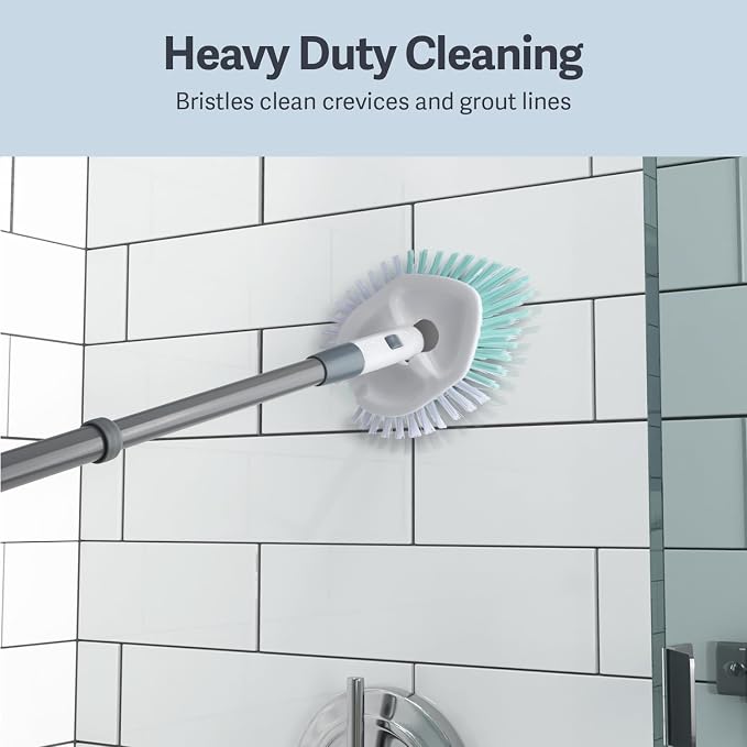 Casabella Tub & Tile Brush - Bathroom Cleaning Brush, Extendable Handle, All-Around Dual Bristles, Bristled Head, Non-Slip Grip